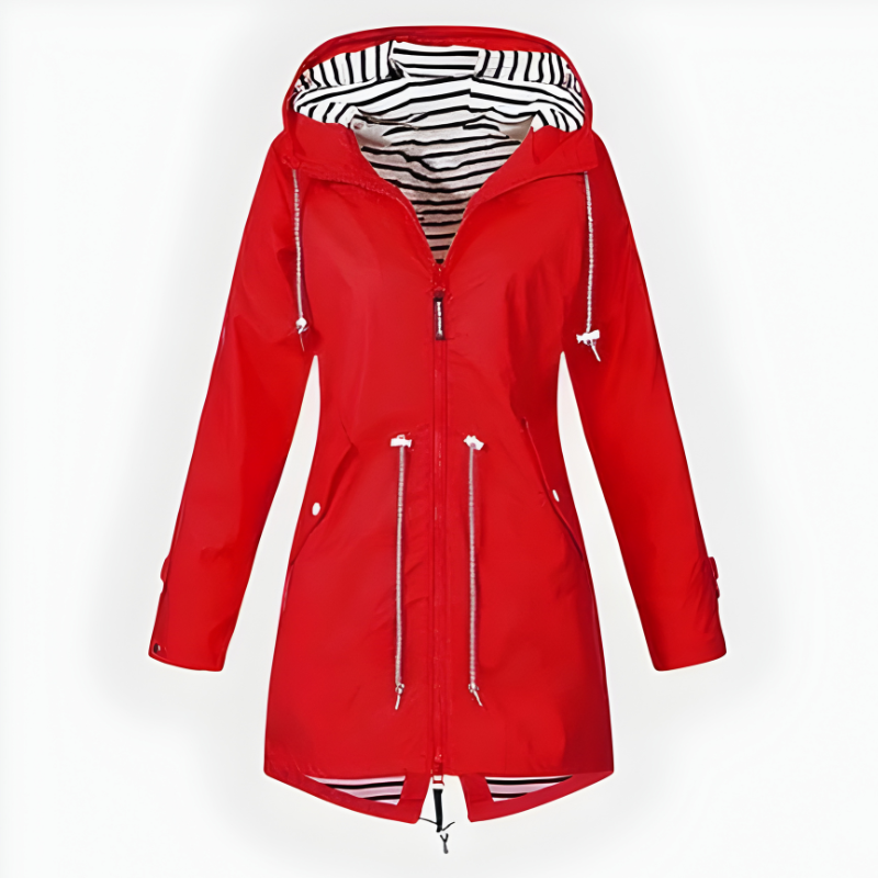 Women's long waterproof hooded rain jacket windproof full-coverage outdoor coat stylish extended cut