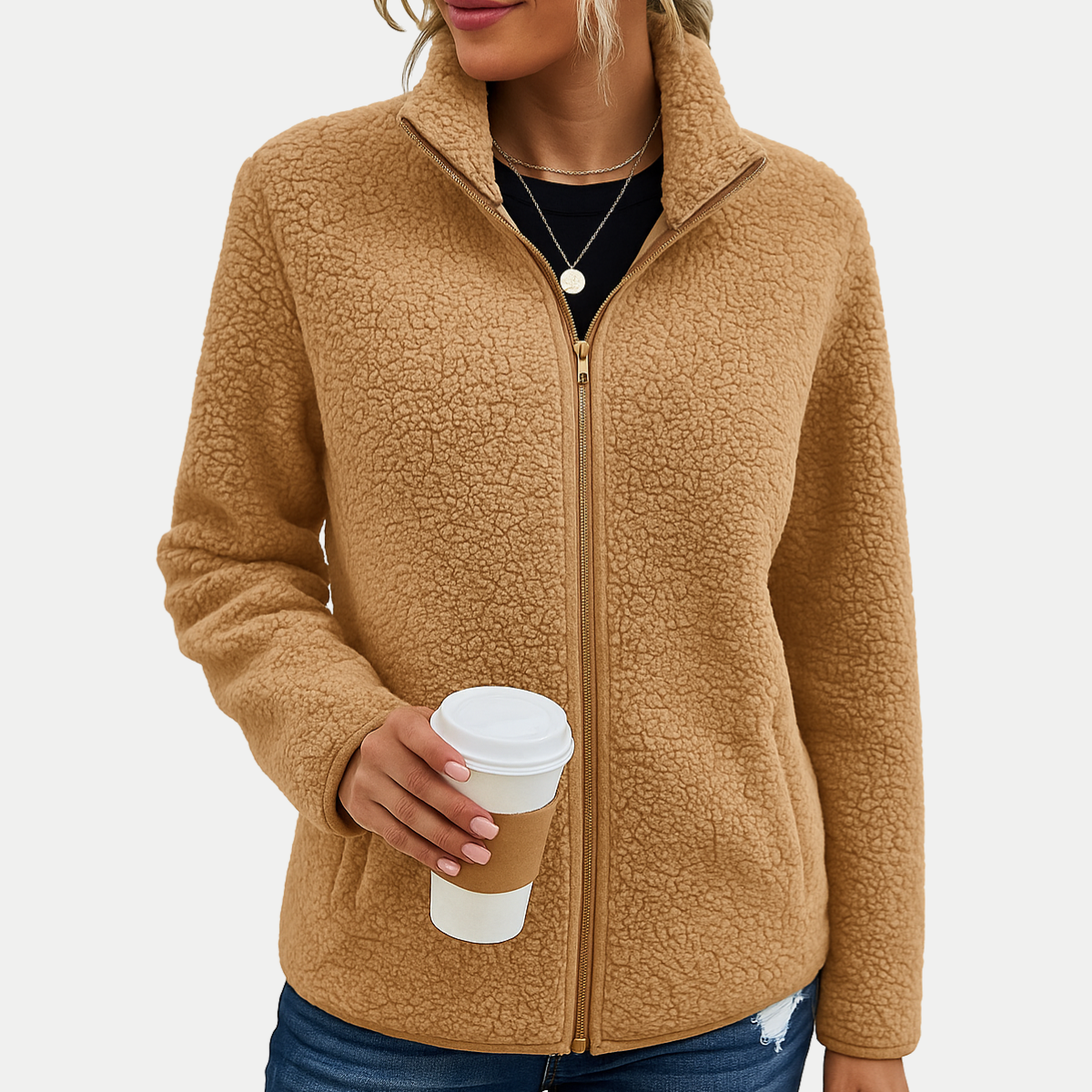 Elegant casual women's soft jacket relaxed flattering fit cozy warmth polished everyday outerwear