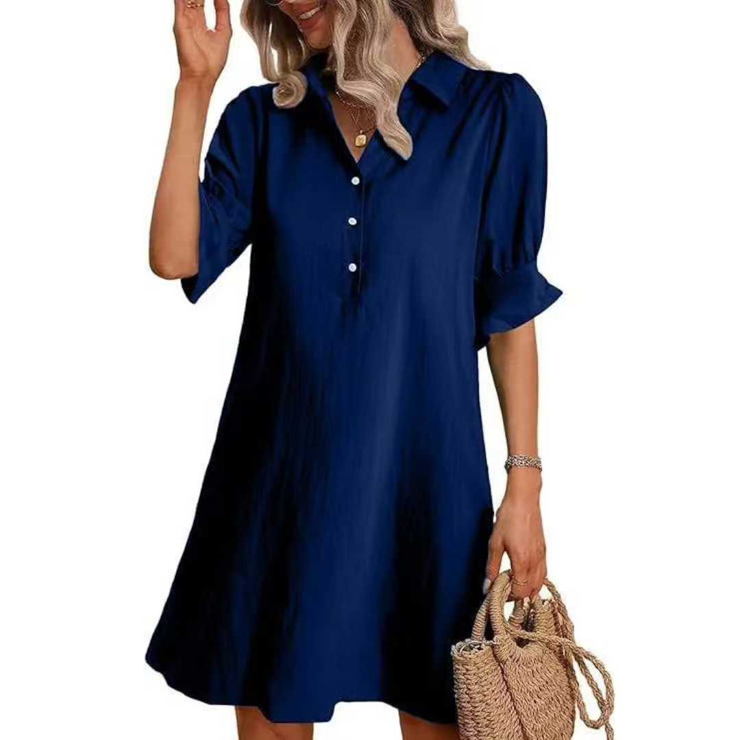 Georgia elegant button-down shirt dress flattering silhouette versatile casual refined style