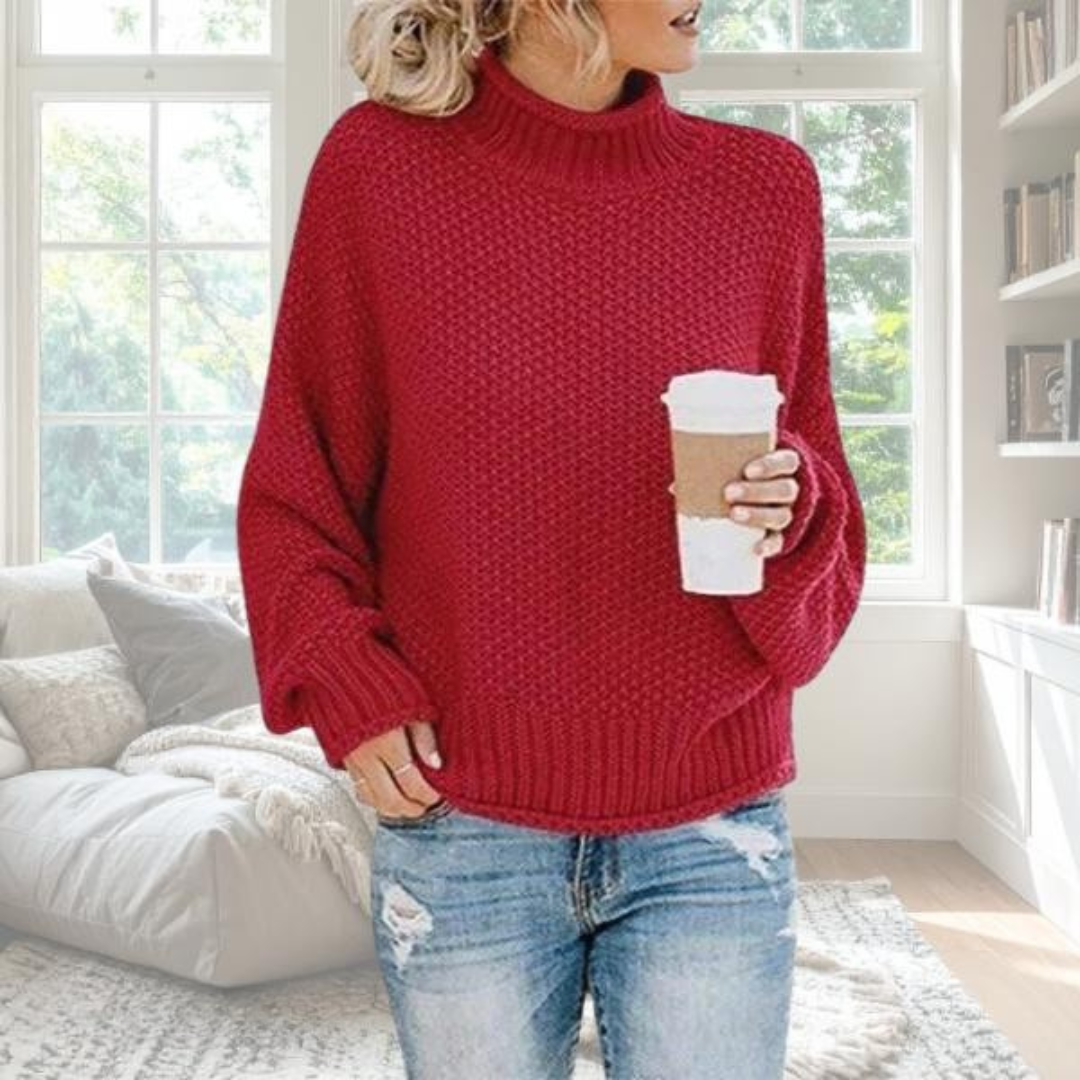 Cream soft knit relaxed pullover with graceful drape, cozy everyday elegance for effortless layering