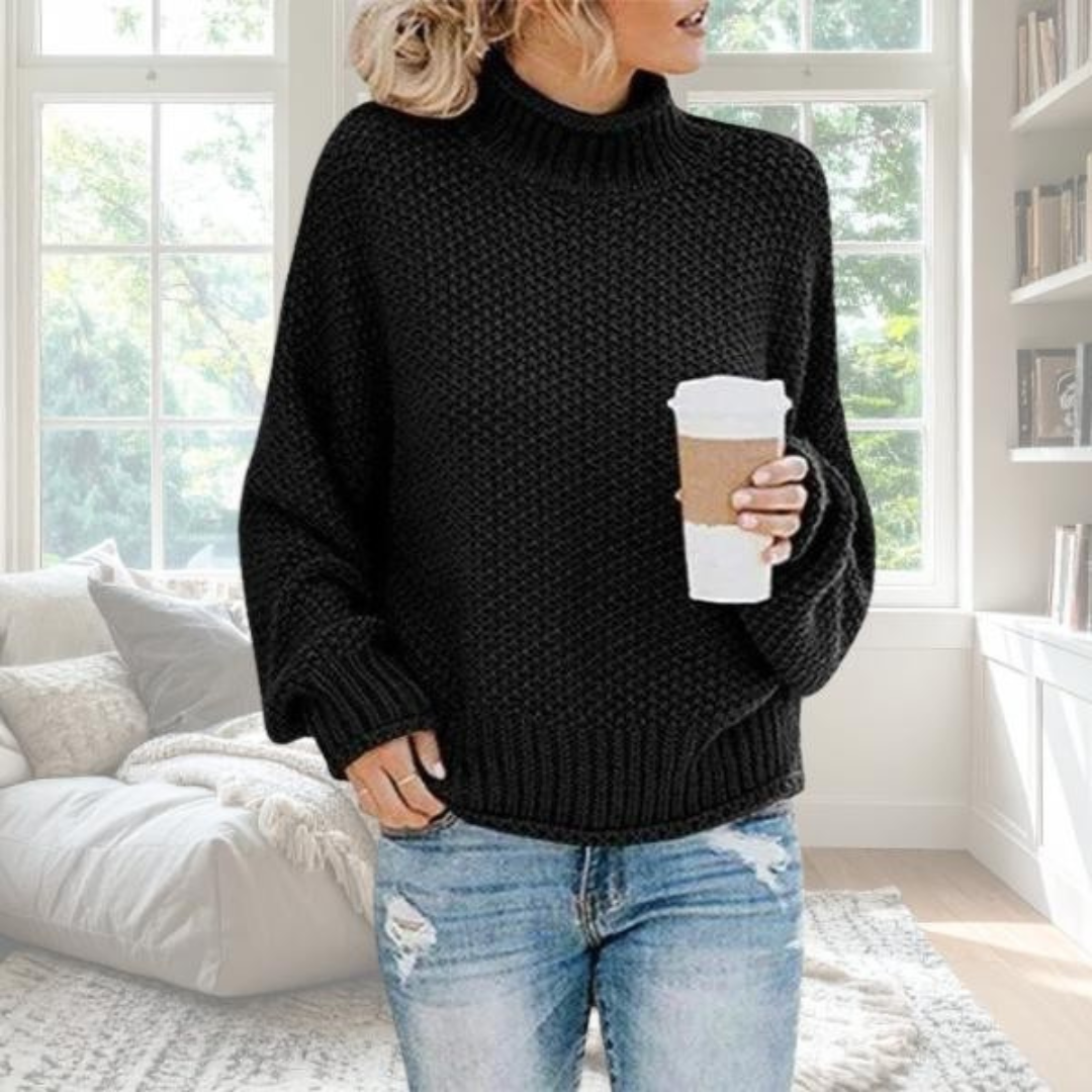 Beige soft knit relaxed pullover with graceful drape and polished everyday style