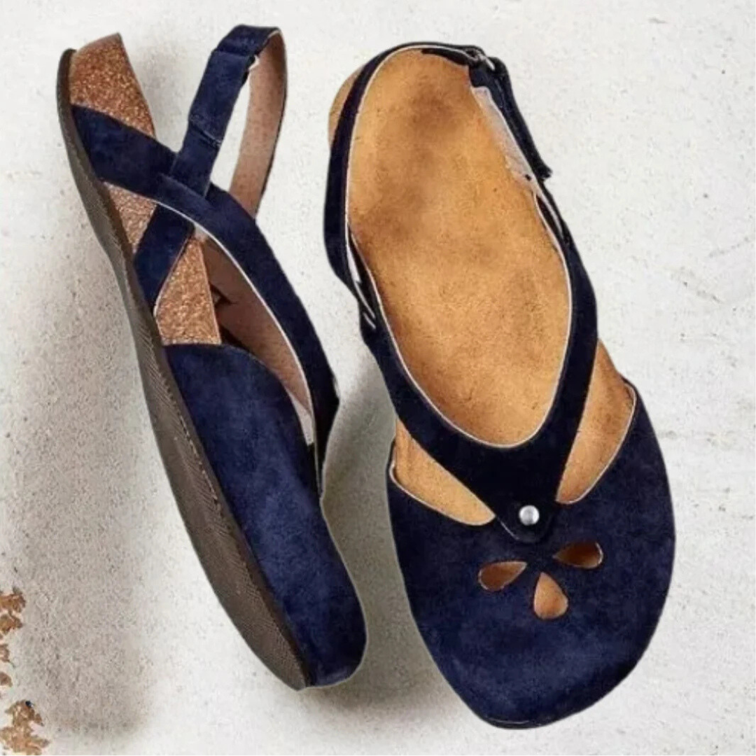 Maya closed-toe slingback sandals with cross-strap upper and decorative cut-outs for spring elegance