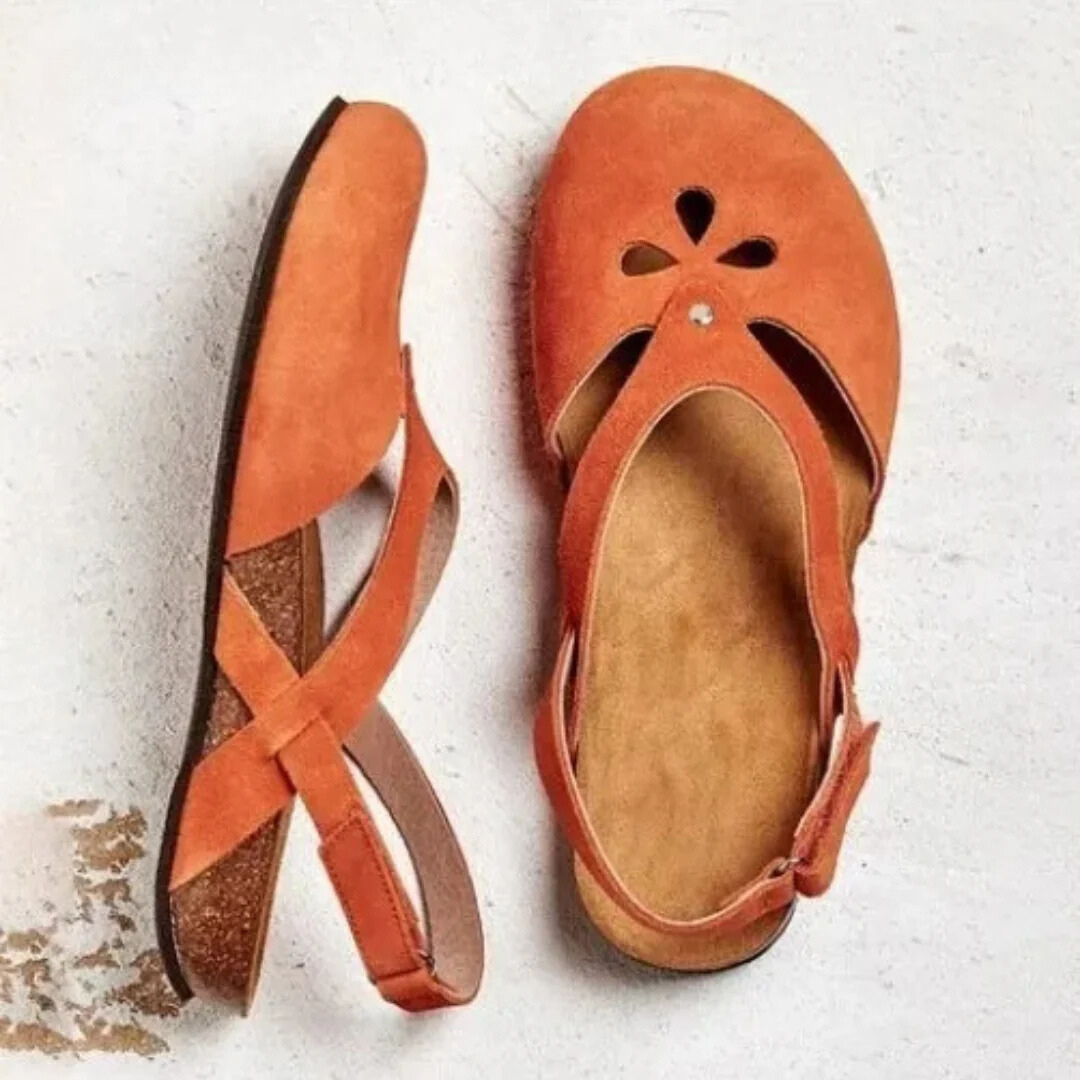 Maya closed-toe slingback sandals with cross-strap upper and decorative cut-outs for spring style