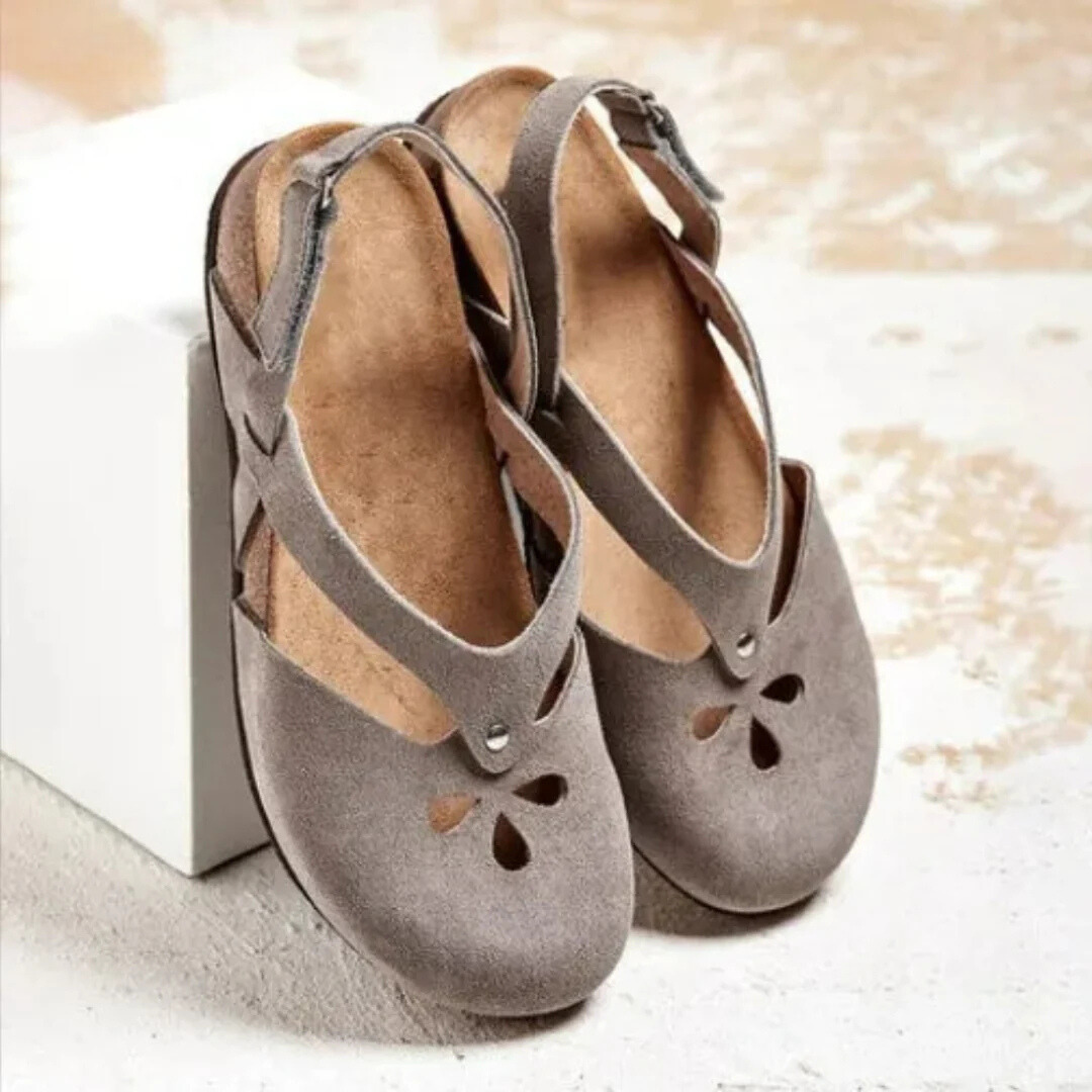 Maya closed-toe slingback sandals with cross-strap upper and decorative cut-outs for spring style