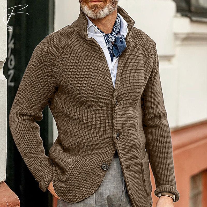 Men's Wavlynn Damian cotton cardigan smart casual knit with classic collar structured silhouette