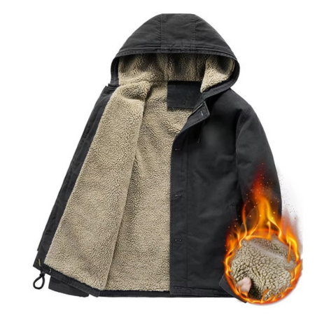 Men's insulated cotton padded hooded jacket with warm fleece lining, lightweight winter style