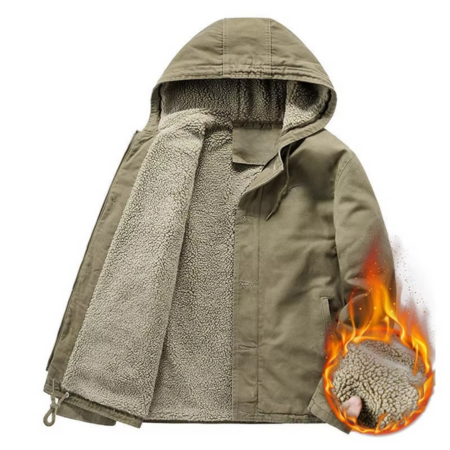 Men's insulated cotton padded hooded jacket with warm fleece lining, lightweight winter comfort fit