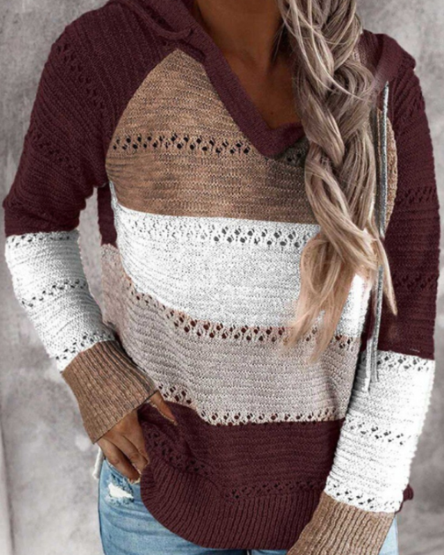 Striped lightweight knit hoodie unisex open-weave sweater in multicolor casual spring fall layer