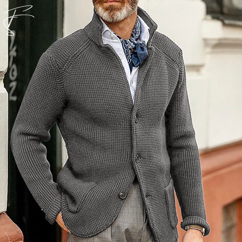Damian men's cotton cardigan smart casual knit layering structured silhouette classic collar