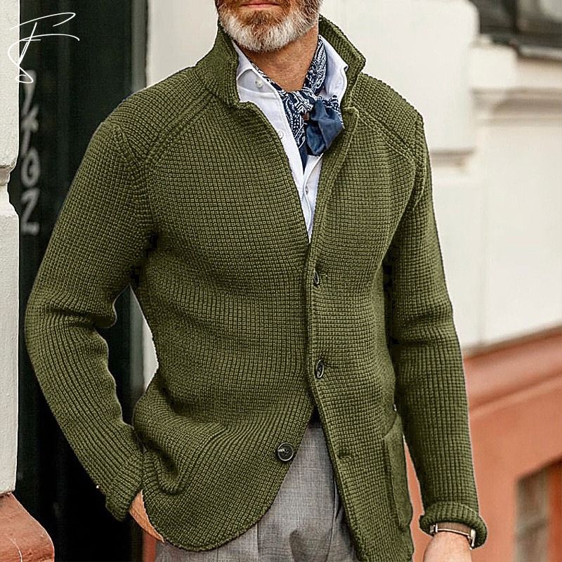 Damian men's cotton cardigan smart casual knit layering structured silhouette classic collar