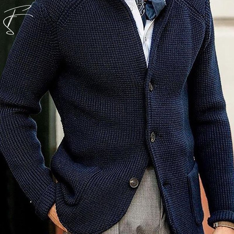 Damian men's cotton cardigan smart casual knit layering structured silhouette classic collar
