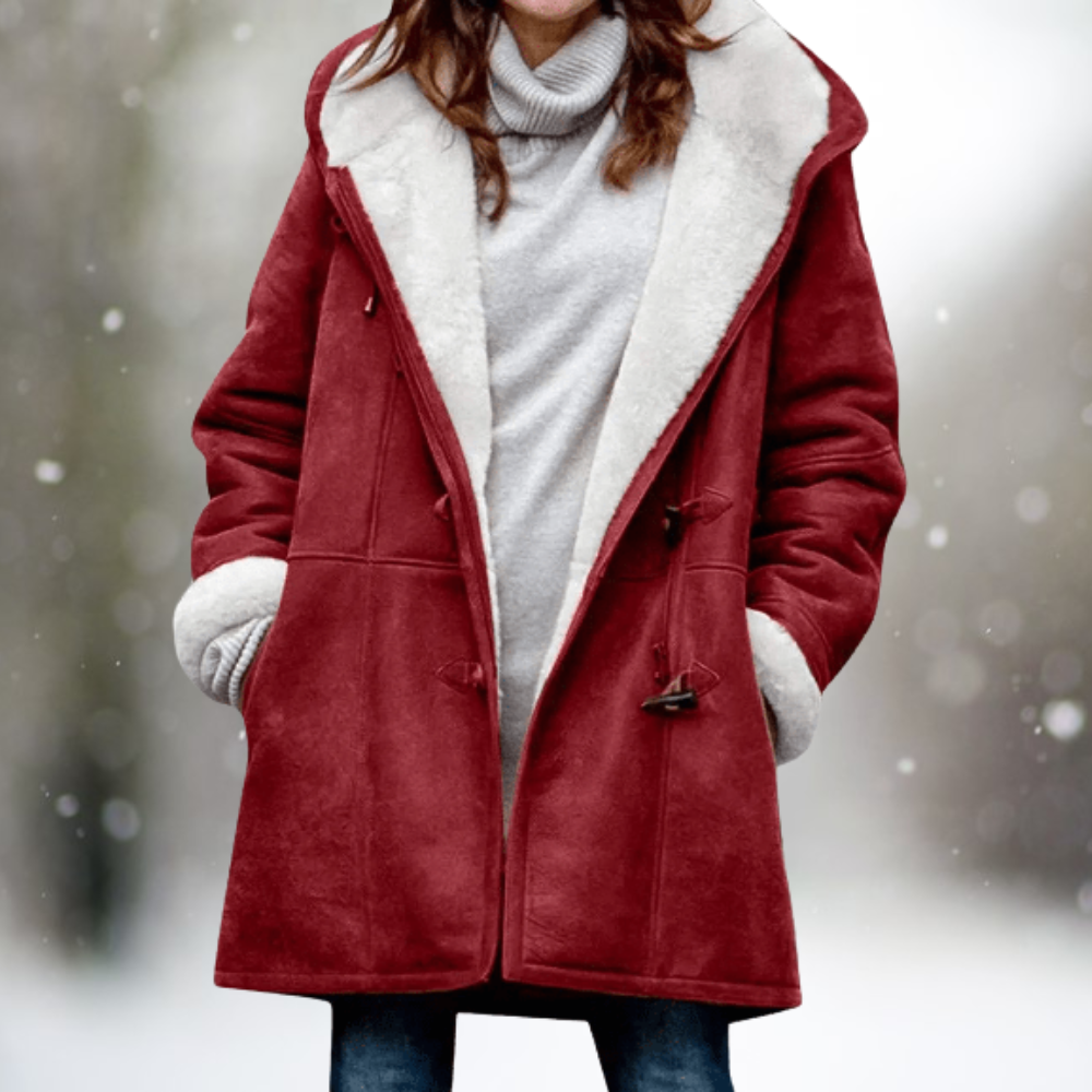 Women's ivory sherpa winter coat with cozy plush texture and refined relaxed silhouette