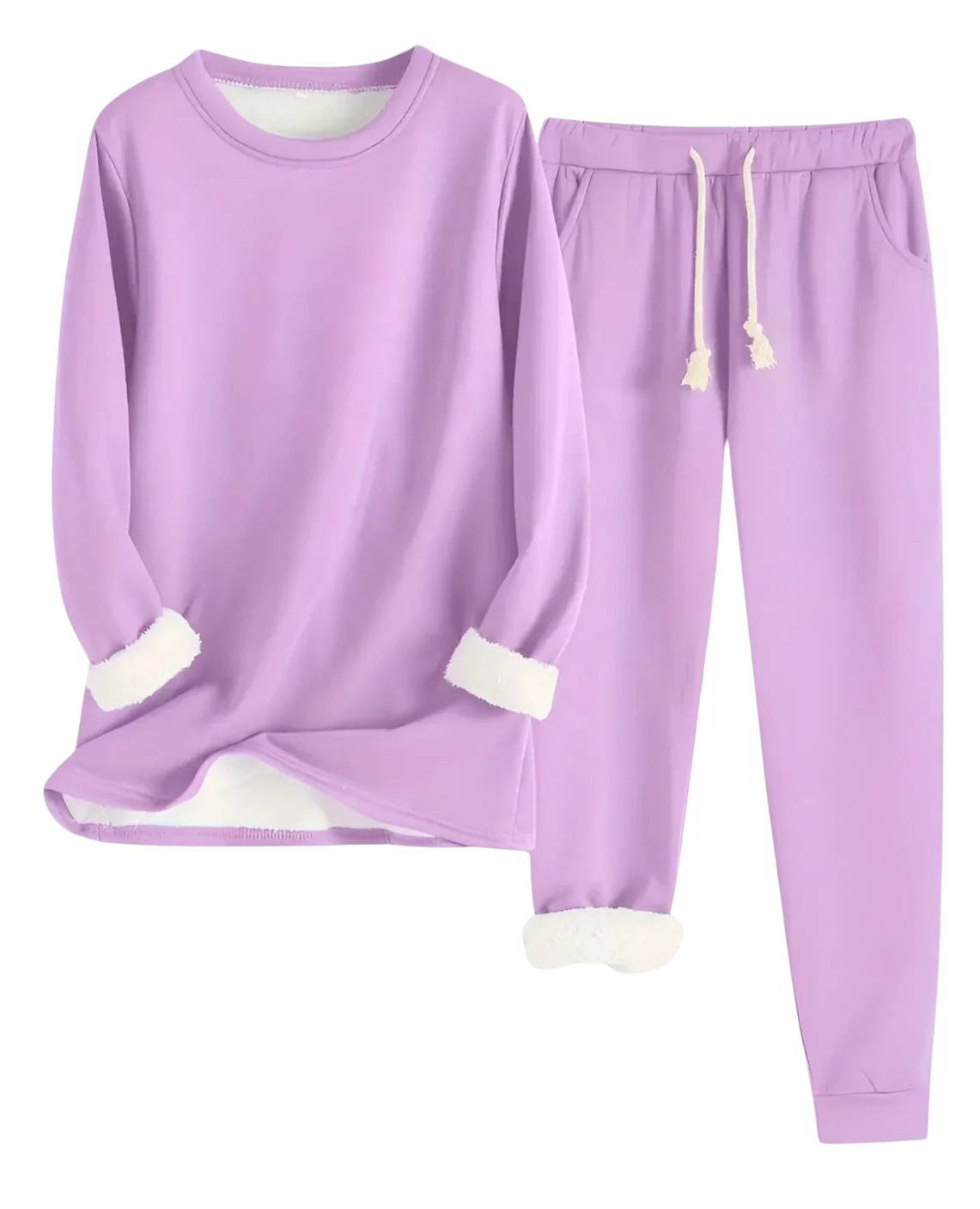 Women's fleece-lined gray sweatsuit set two-piece casual relaxed-fit with brushed interior warmth