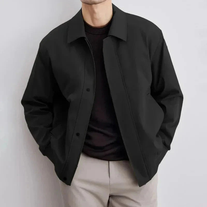 Cade classic bomber jacket in relaxed fit with sharp pointed collar for a clean minimal look