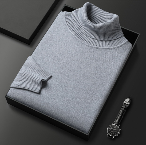 Wavlynn Logan ivory cashmere-cotton turtleneck sweater, cozy winter knit with classic sophisticated neckline