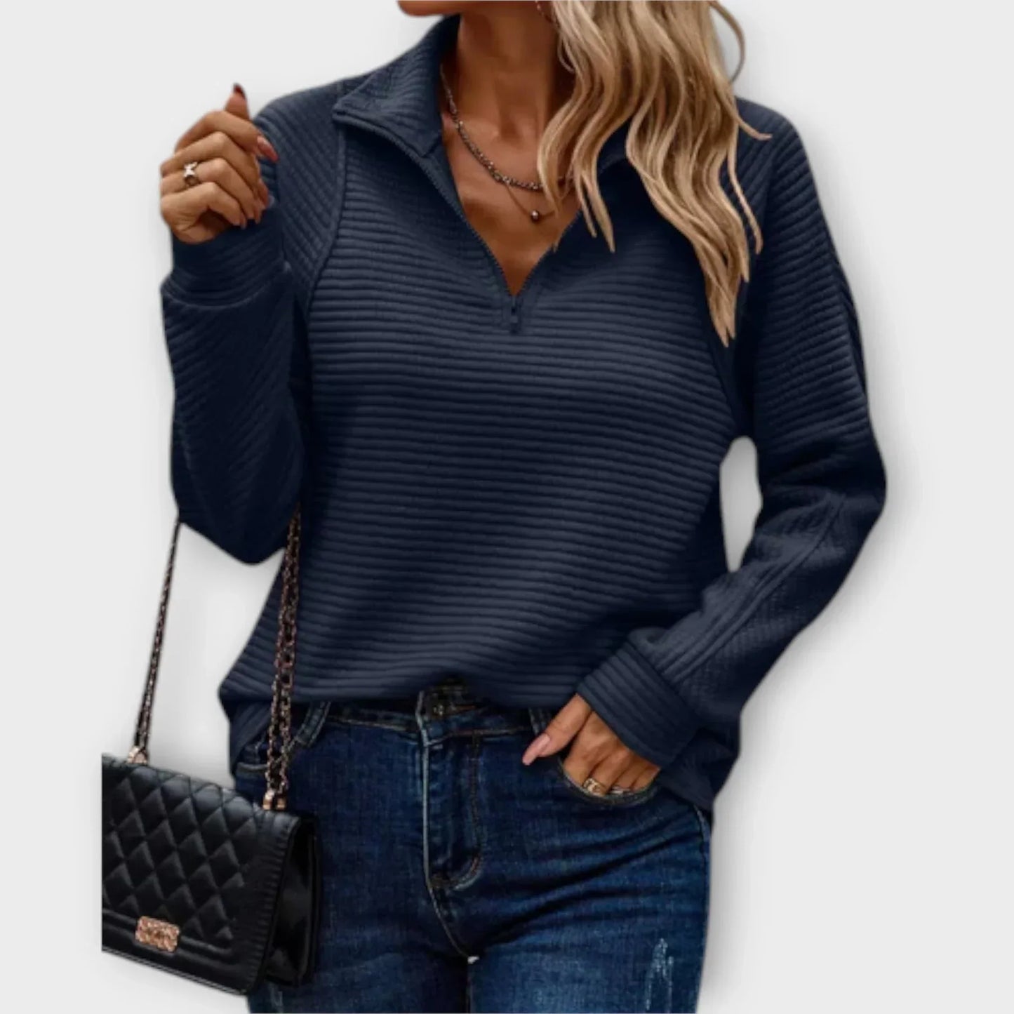 Victoria halfzip pullover in soft fabric with adjustable zip neckline for sporty-chic everyday style