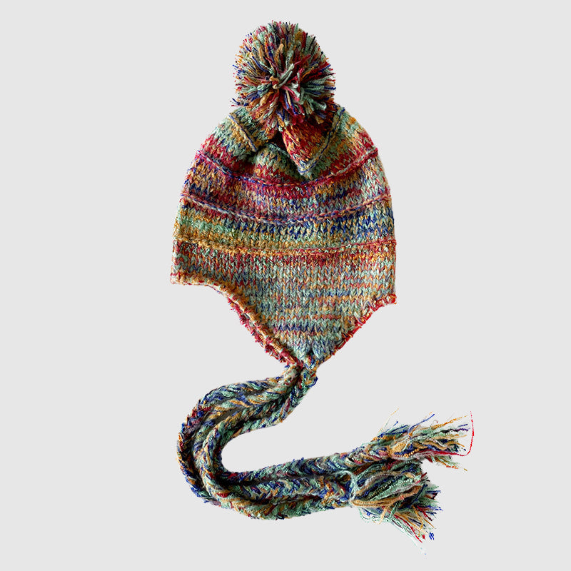 Valentina Rossi Aurora Dreams knitted winter hat in bold multicolor soft yarn handcrafted design