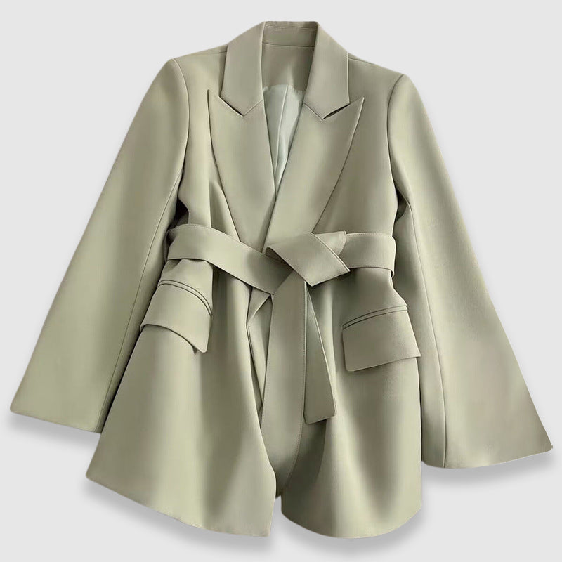 Valentina Rossi women's belted blazer lapel collar tailored luxe polyester blend vibrant hues
