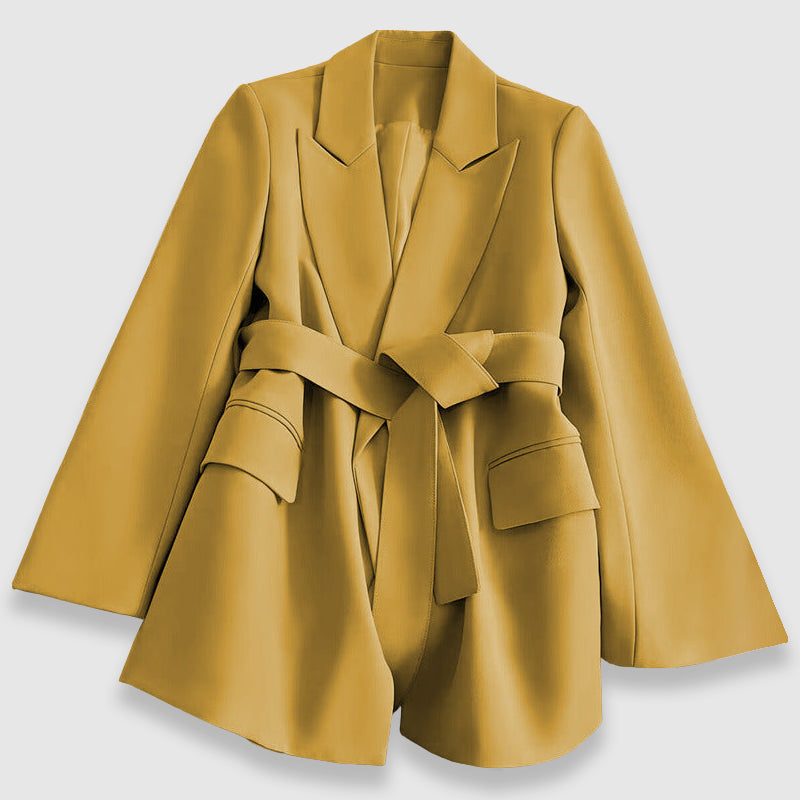 Valentina Rossi women's belted blazer in vibrant hue, lapel collar, tailored regular-length cut