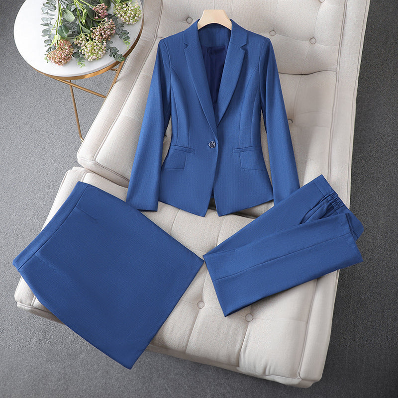 Valentina Rossi 3-piece formal set black pencil pants knee-length skirt tailored blazer lapel collar