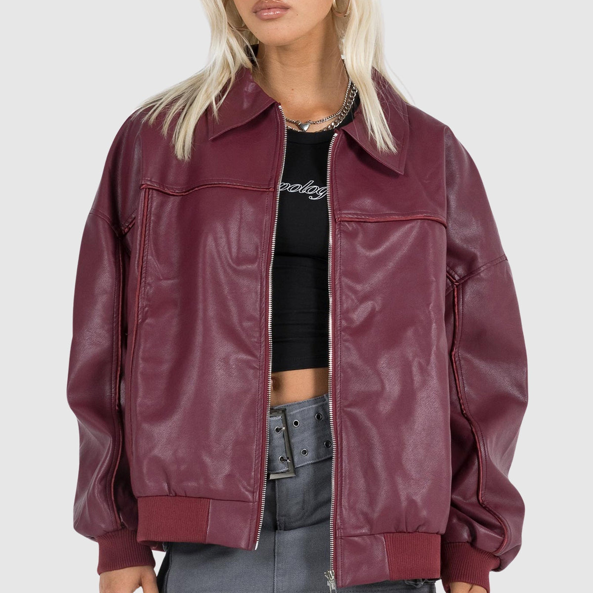 Women's retro 70s punk zip-up jacket bold style classic collar fearless cool-girl layering coat