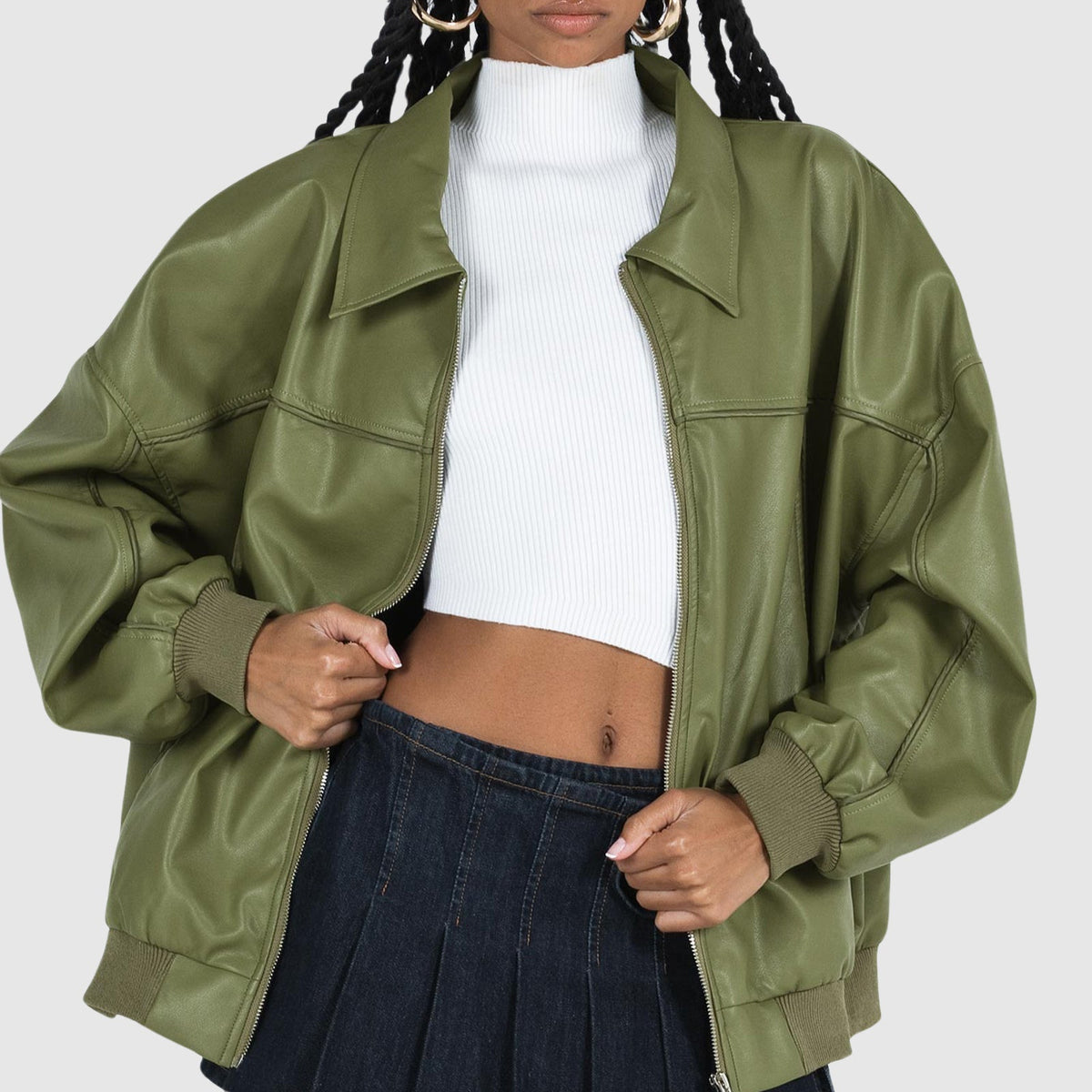 Women's retro 70s punk zip-up jacket bold style classic collar everyday cool layering coat