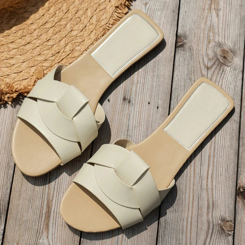 Valentina Rossi Seabreeze flat slip-on slippers smooth PU leather polished summer style