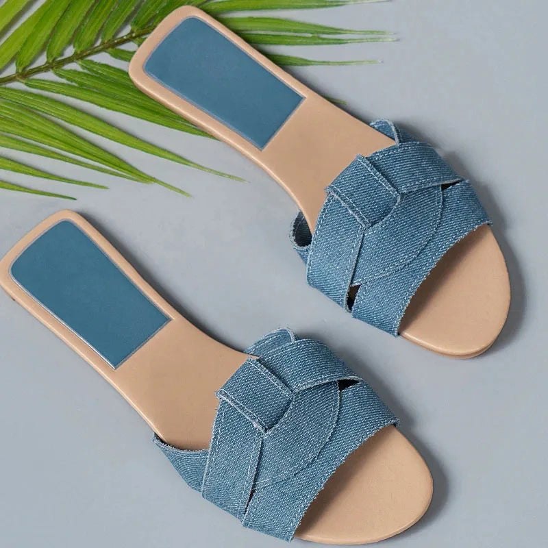 Valentina Rossi Seabreeze flat slip-on slippers in smooth PU leather with polished summer-ready finish