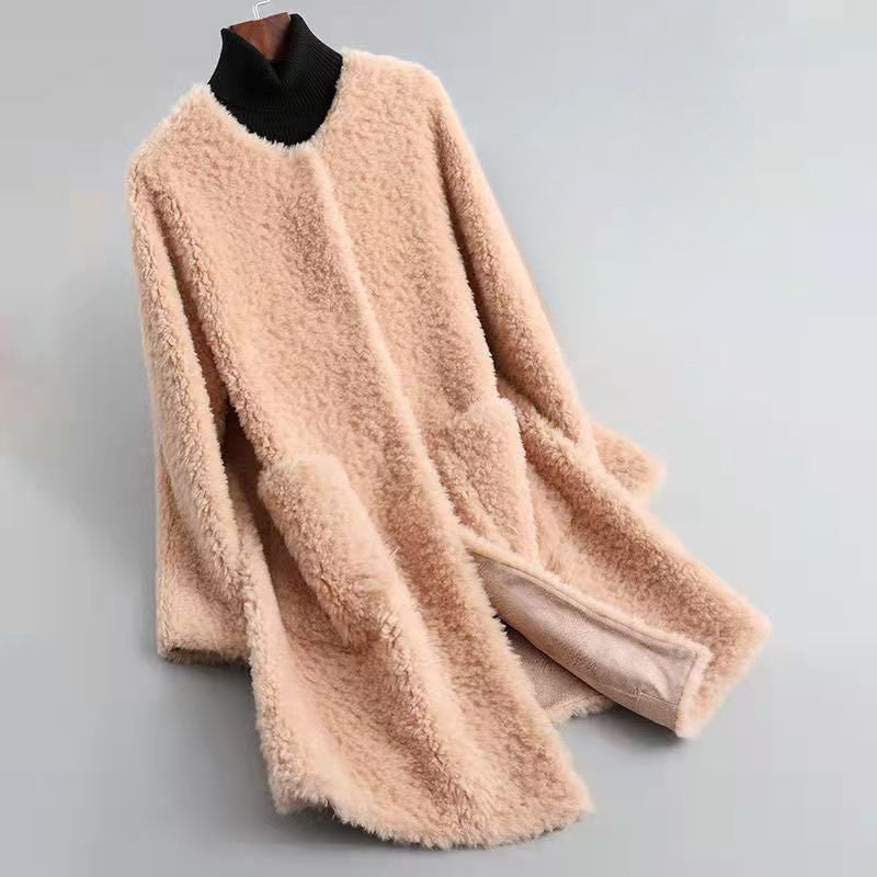 Valentina Rossi cream faux shearling coat with velvet-soft texture and luxurious satin-finish silhouette
