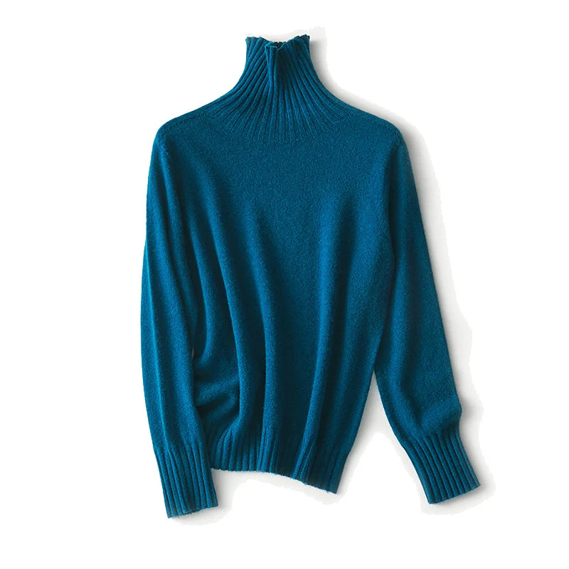 Valentina Rossi ivory turtleneck sheep wool sweater, luxurious soft knit for effortless everyday elegance