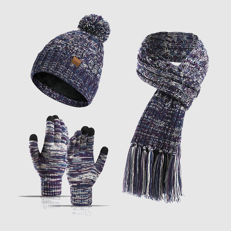 Valentina Rossi Frosty Delight knitted trio set hat scarf gloves colorful winter accessories