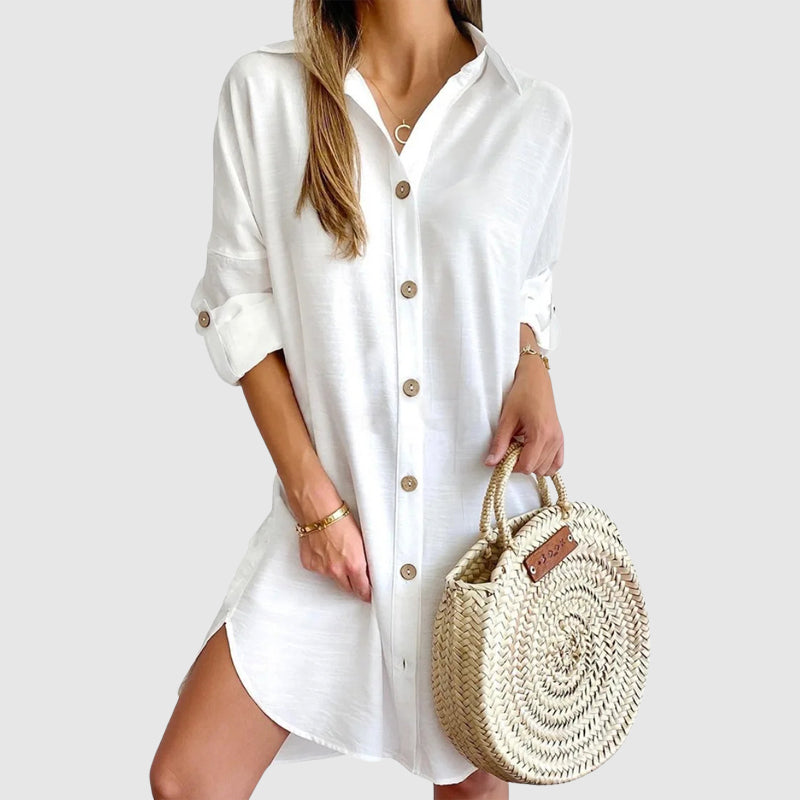 Valentina Rossi relaxed-fit mini shirt dress in lightweight polyester blend with button-down front