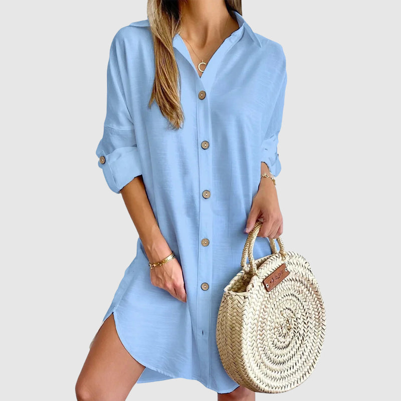 Wavlynn Valentina Rossi mini shirt dress relaxed-fit lightweight button-down with curved hem