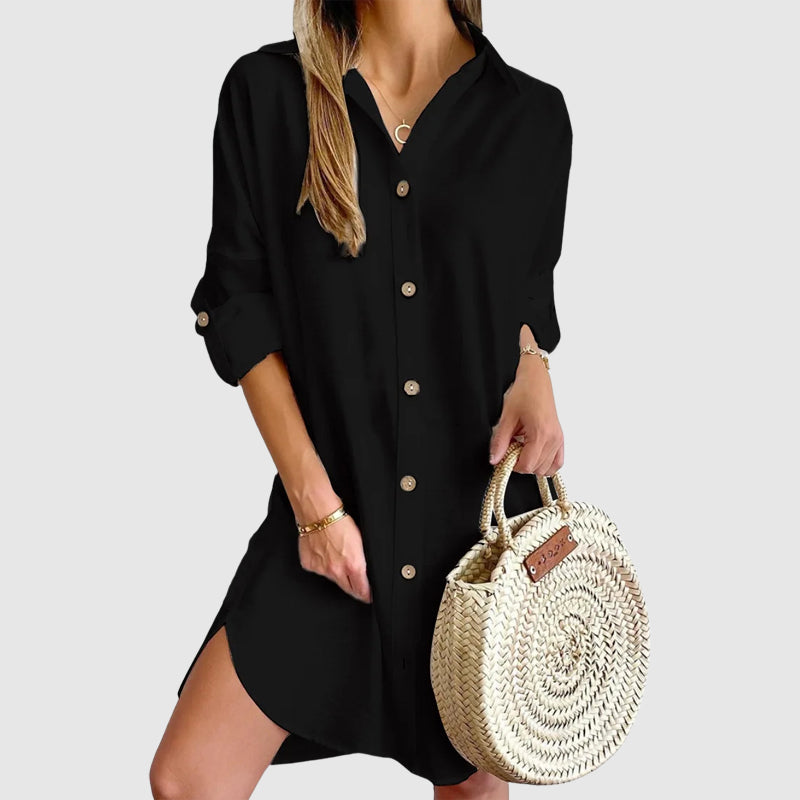 Valentina Rossi lightweight mini shirt dress relaxed-fit button-down polyester blend in neutral tone