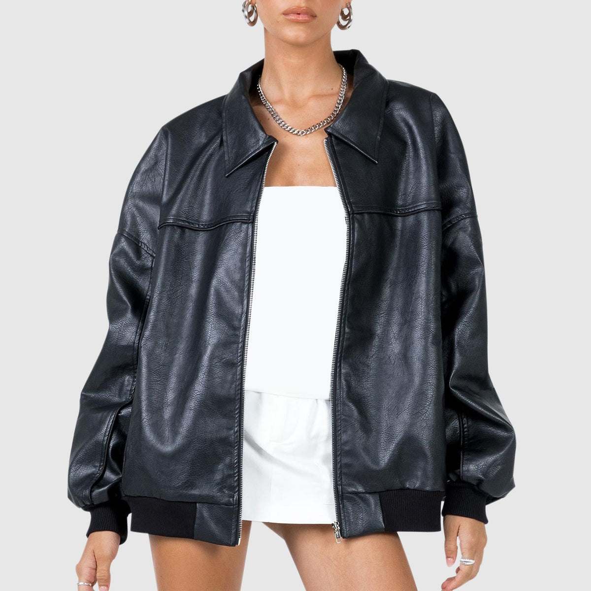Women's retro 70s zip-up punk jacket bold style classic collar everyday cool layering coat