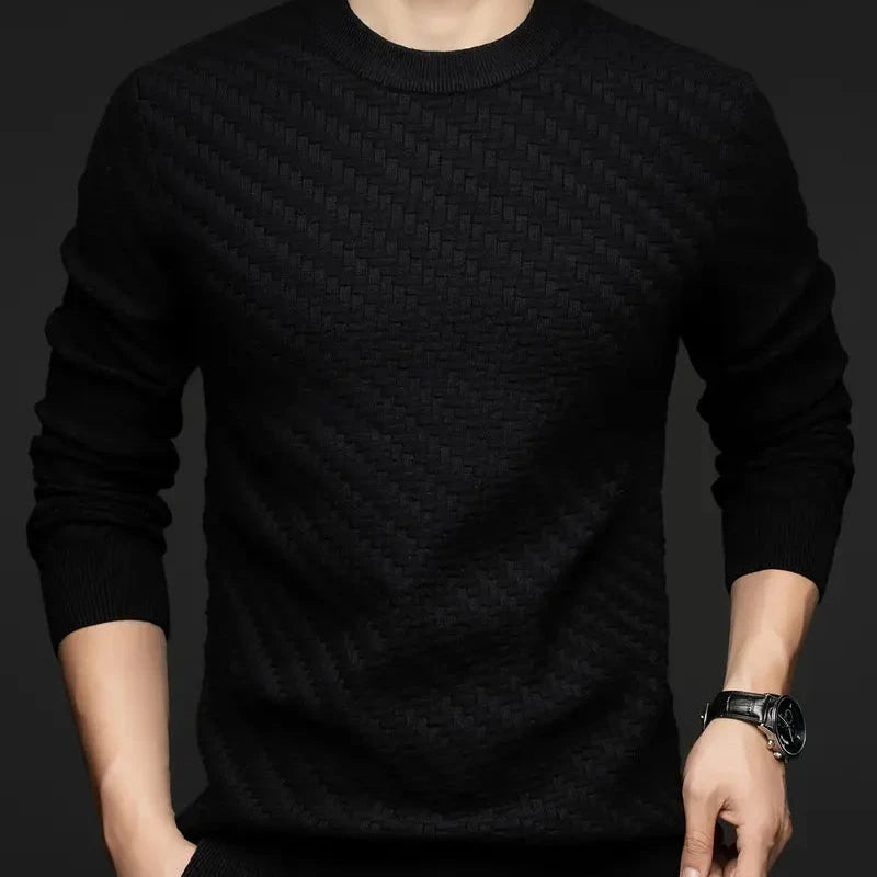 Valor textured knit sweater neutral tone ribbed cuffs structured cozy fit everyday sophistication