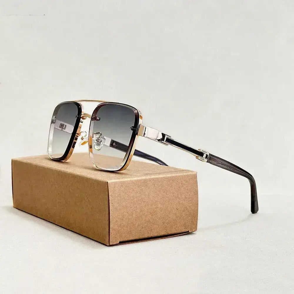 Bold square aviator sunglasses with gold accents and gradient lenses, UV400 protection, sharp modern style