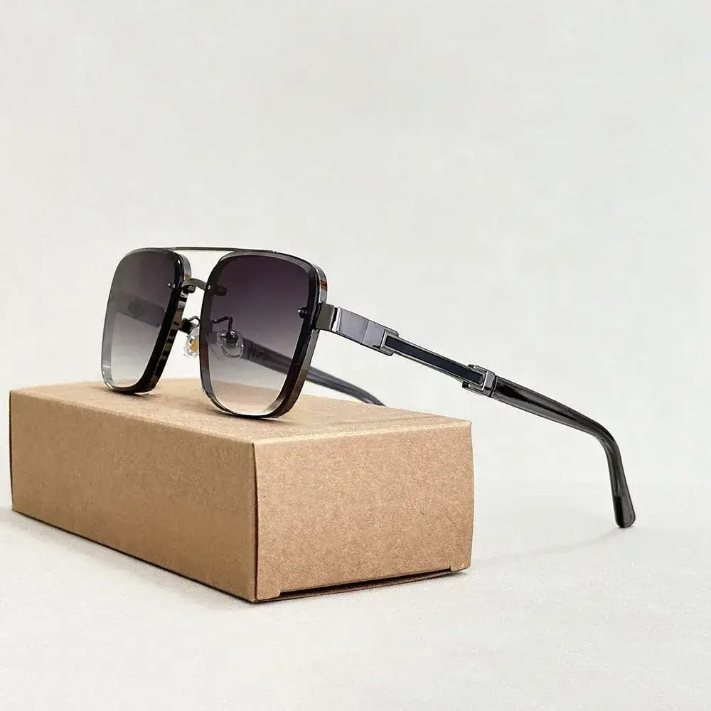 Bold square aviator sunglasses with gold accents and gradient lenses, UV400 protection