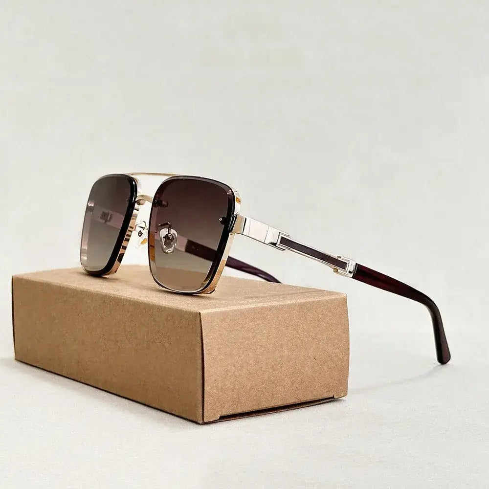 Bold square aviator sunglasses with gold accents and gradient lenses, UV400 protection modern style