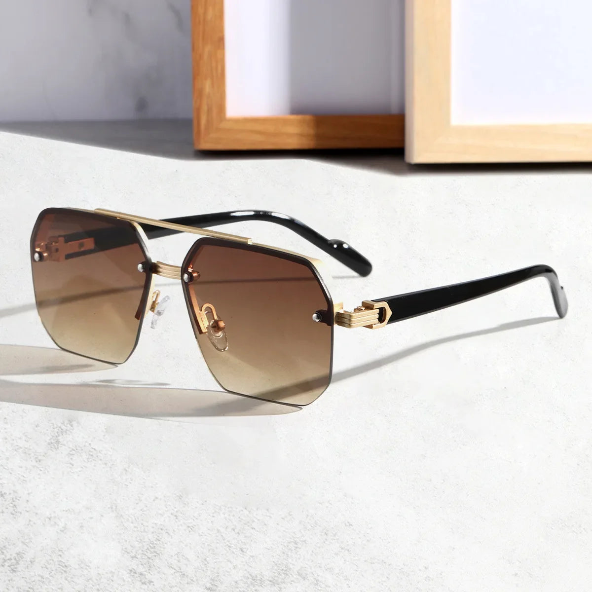 Vanguard Hex frameless geometric sunglasses with sleek metal bridge and UV400 gradient lenses