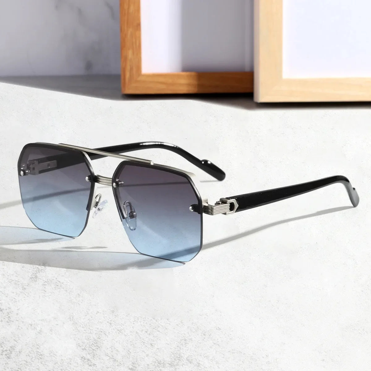 Vanguard Hex geometric frameless sunglasses with UV400 gradient lenses and sleek metal bridge