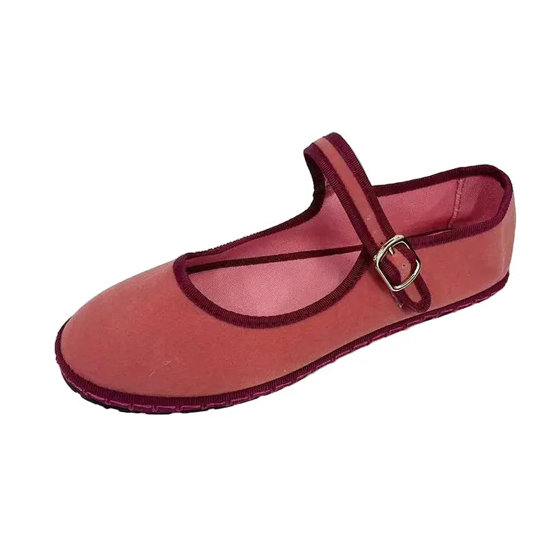 Women's velvet Mary Jane ballet flats in rich plush fabric, elegant low-cut silhouette with strap