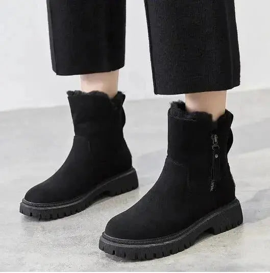 Women's velvet snow boots in plush finish, cozy insulated winter style with elegant textured exterior
