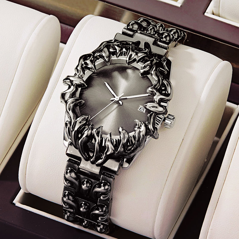 Vena Axis silver stainless steel statement watch with bold claw-inspired sculptural bezel design