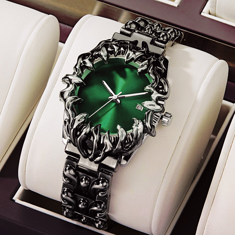 Vena Axis silver stainless steel statement watch with bold claw-inspired sculptural bezel design