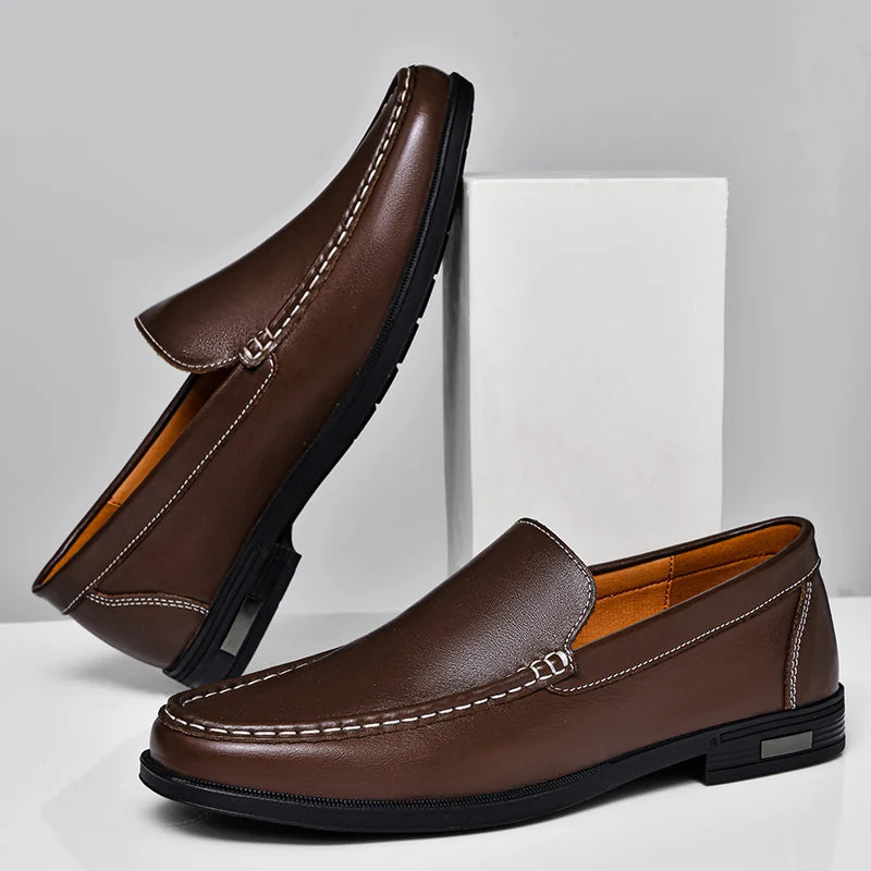 Verona tan genuine leather loafers slip-on silhouette with cushioned footbed and polished finish