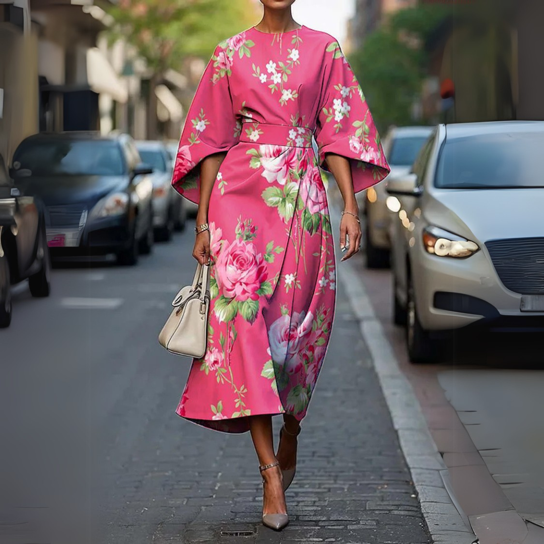 Lucia white cotton asymmetrical wrap midi dress with quilted cinched waist and flowy silhouette