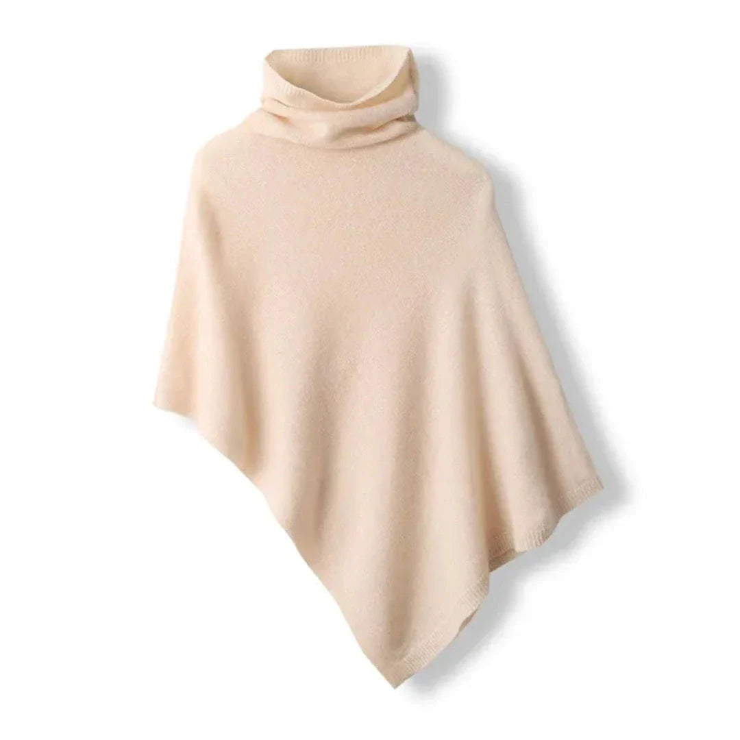 Vida 100% wool turtleneck poncho in neutral tones, cozy oversized drape for effortless layering