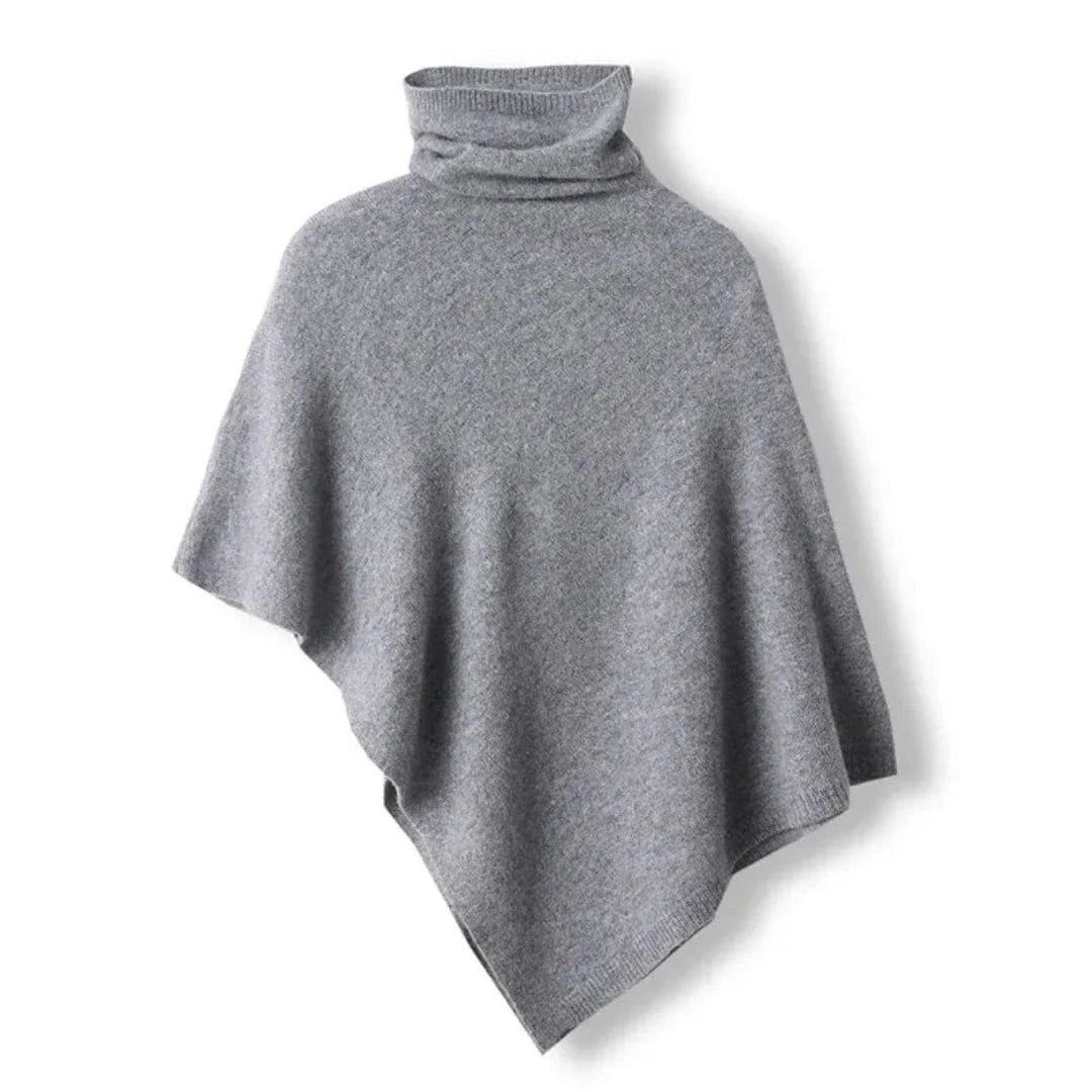Vida ivory 100% wool poncho with turtleneck, cozy drape silhouette for versatile layering