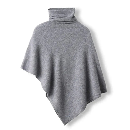 Vida ivory 100% wool poncho with turtleneck, cozy drape silhouette for versatile layering